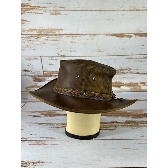 Red Rock Brown Genuine Kangaroo Leather Outback Hat size Medium Australia - Picture 2 of 8